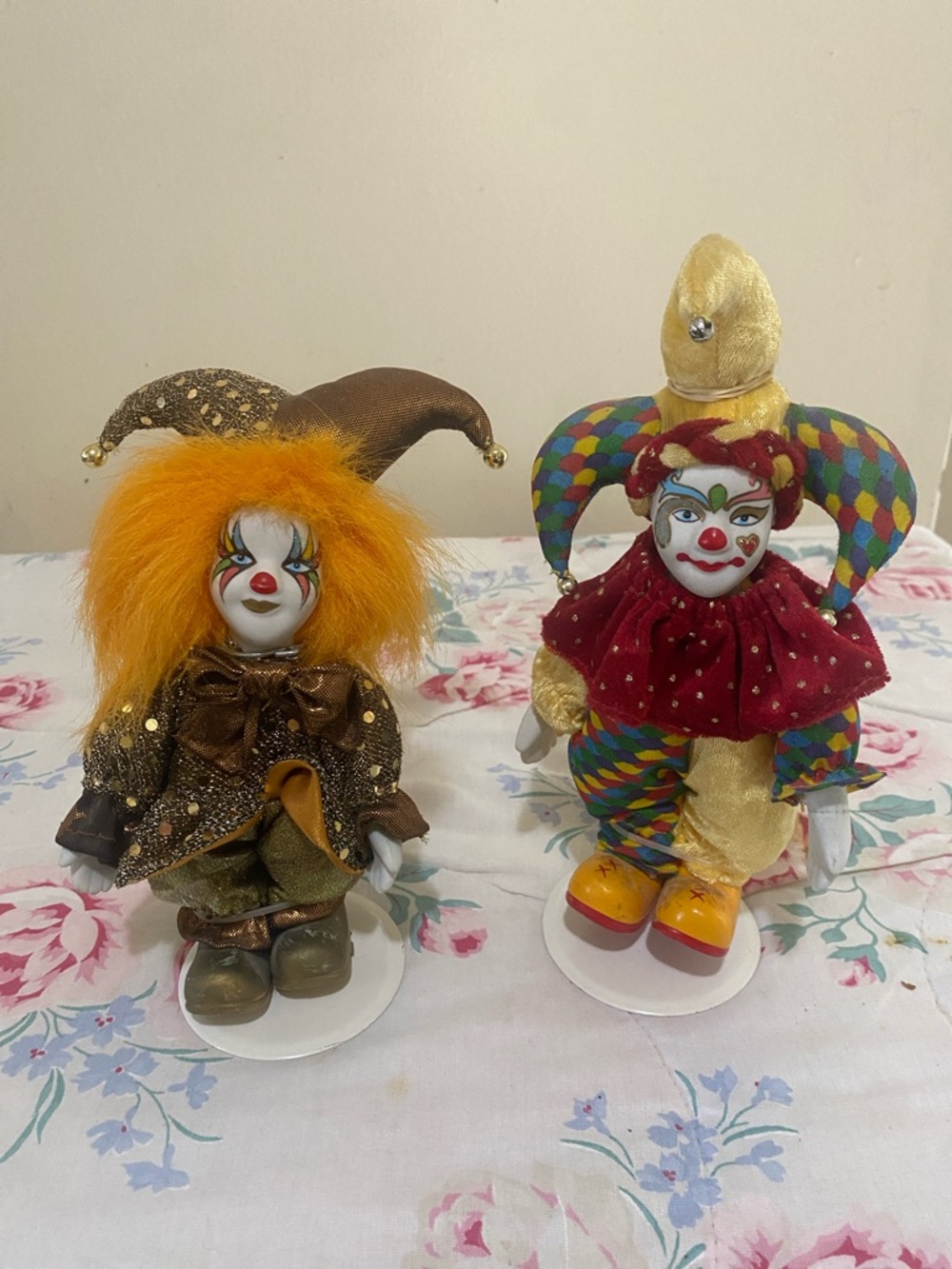 Vintage Pair of Collector's Choice Fine Bisque Porcelain Clown Dolls